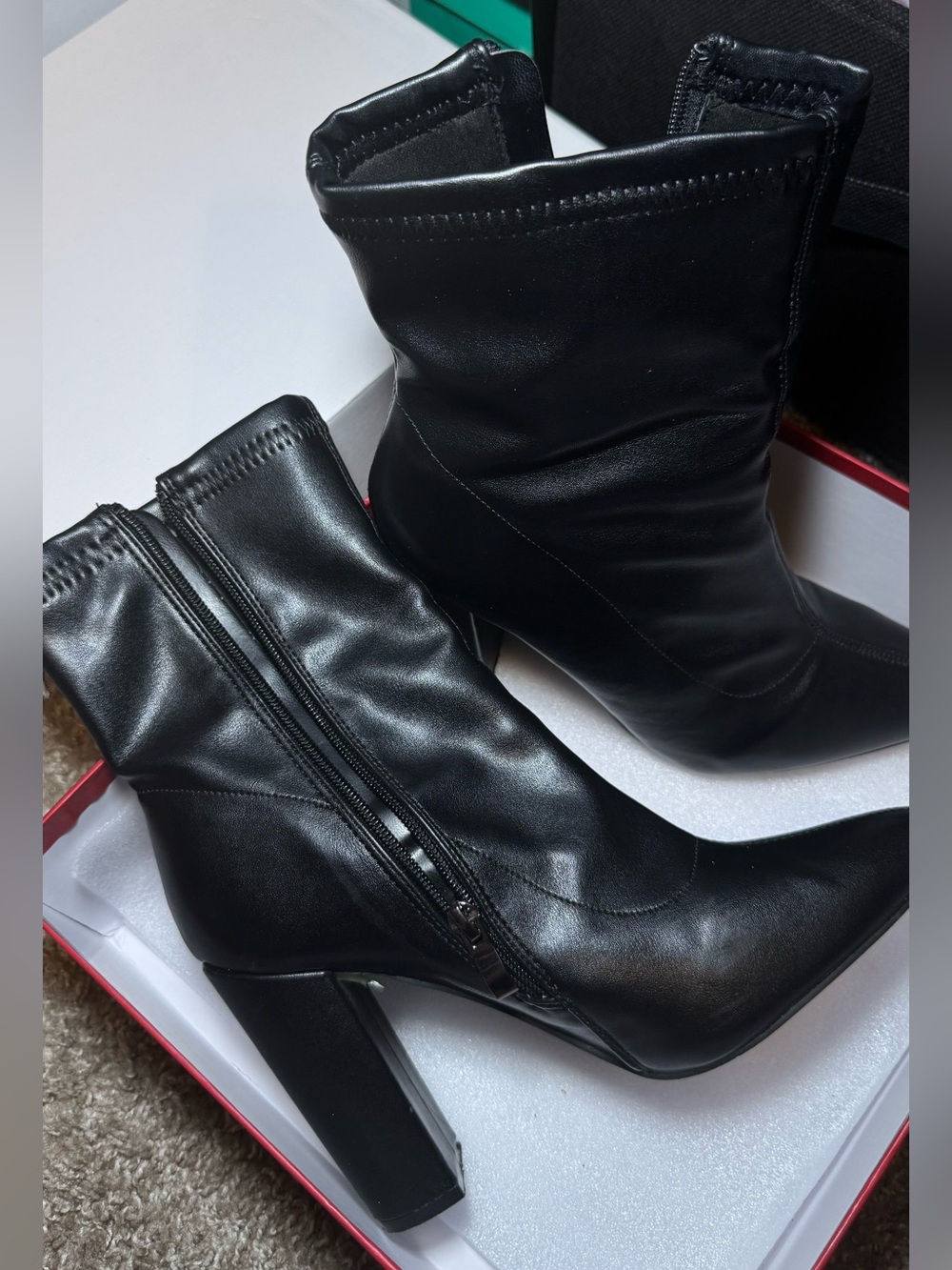 Women's Black Mid-Calf Pointed Heel Boots